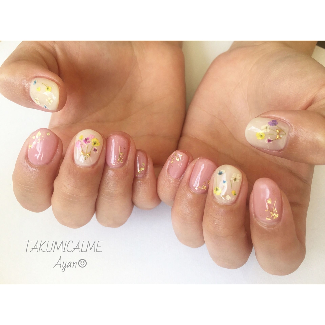 Aynさんのネイルデザイン ピンク押し花nailネ Tredina