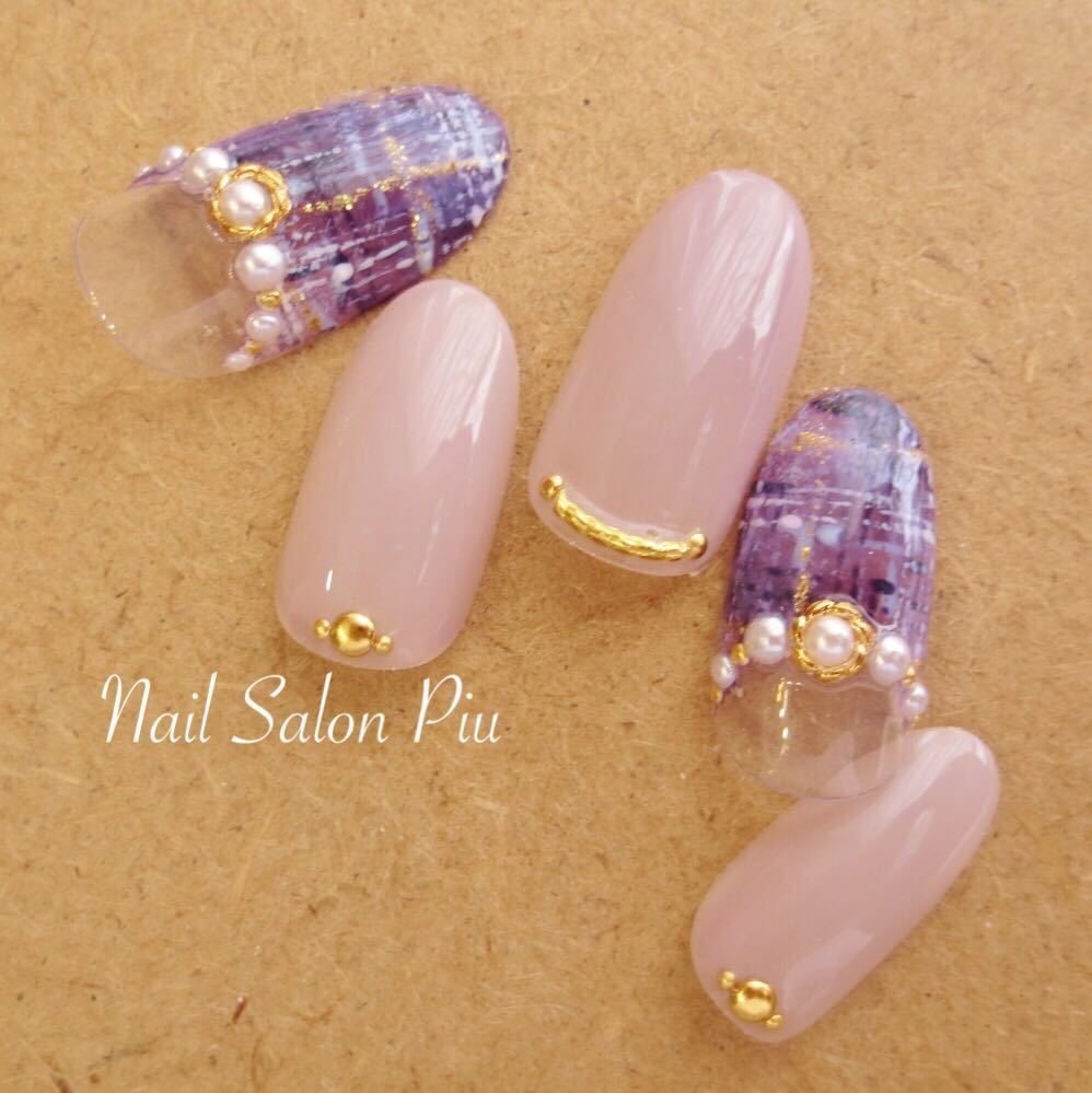 Nail Salon Piuのネイルデザイン 秋ネイル 冬ネイル ツイード Tredina