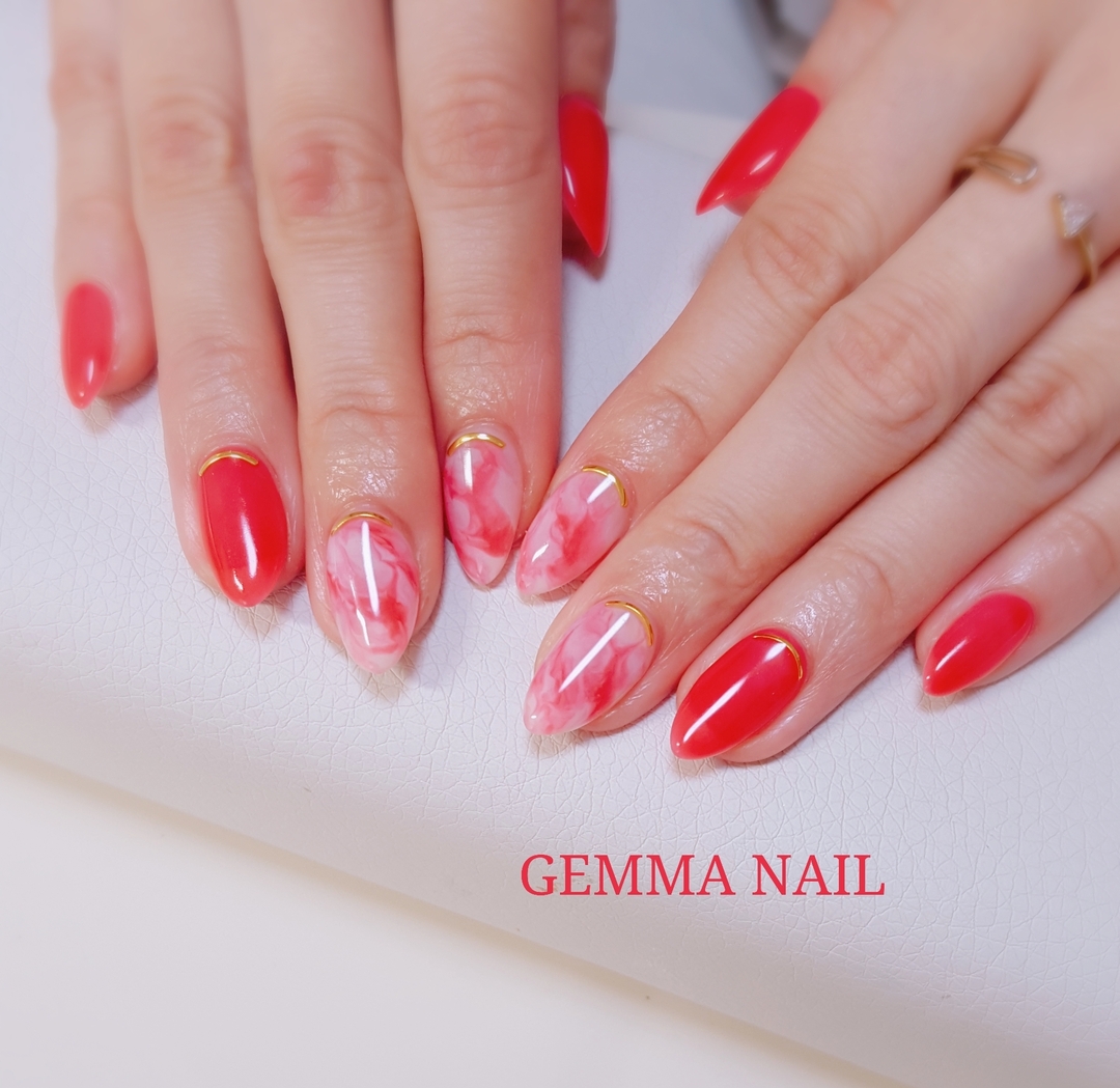 六本木ネイルサロン Gemma Nail のネイルデザイン 春ネイル マーブルネイル 深夜ネイル六本木 Tredina