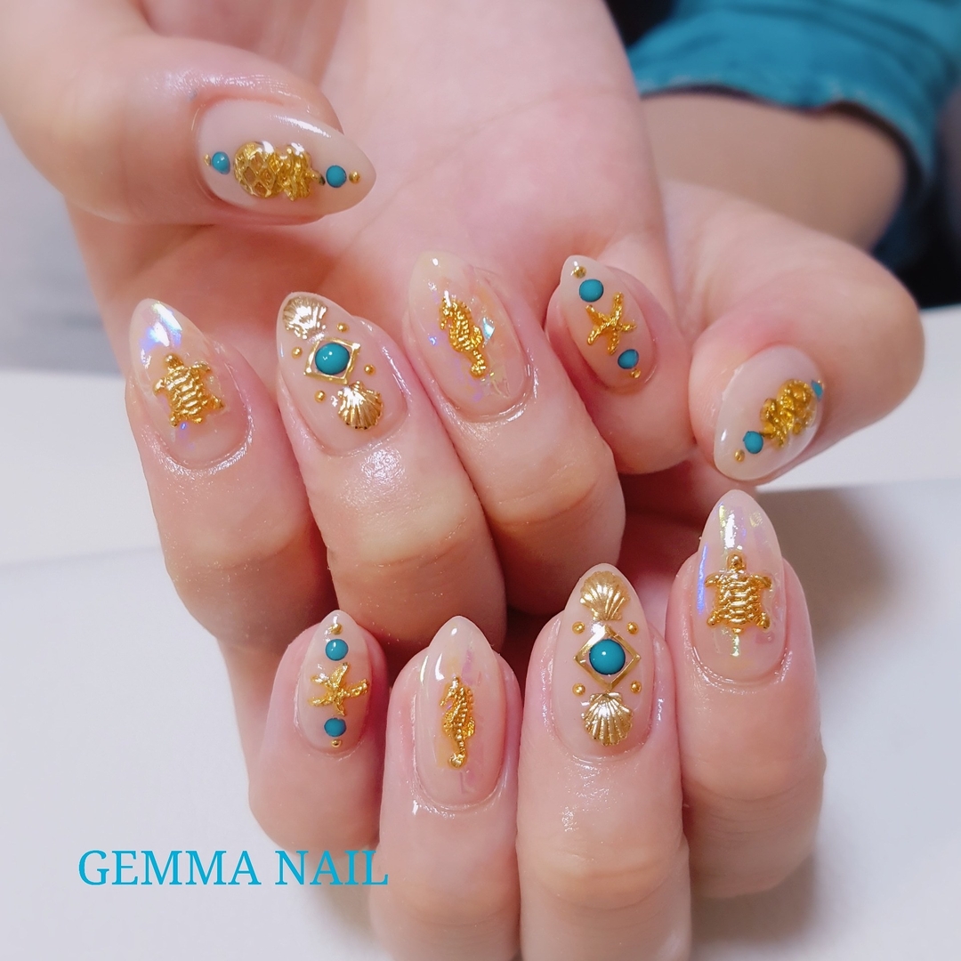 六本木ネイルサロン Gemma Nail のネイルデザイン 夏ネイル ターコイズネイル 海ネイル Tredina