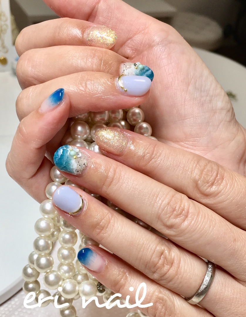 名古屋市天白区プライベートサロンeri Nailさんのネイルデザイン 海辺