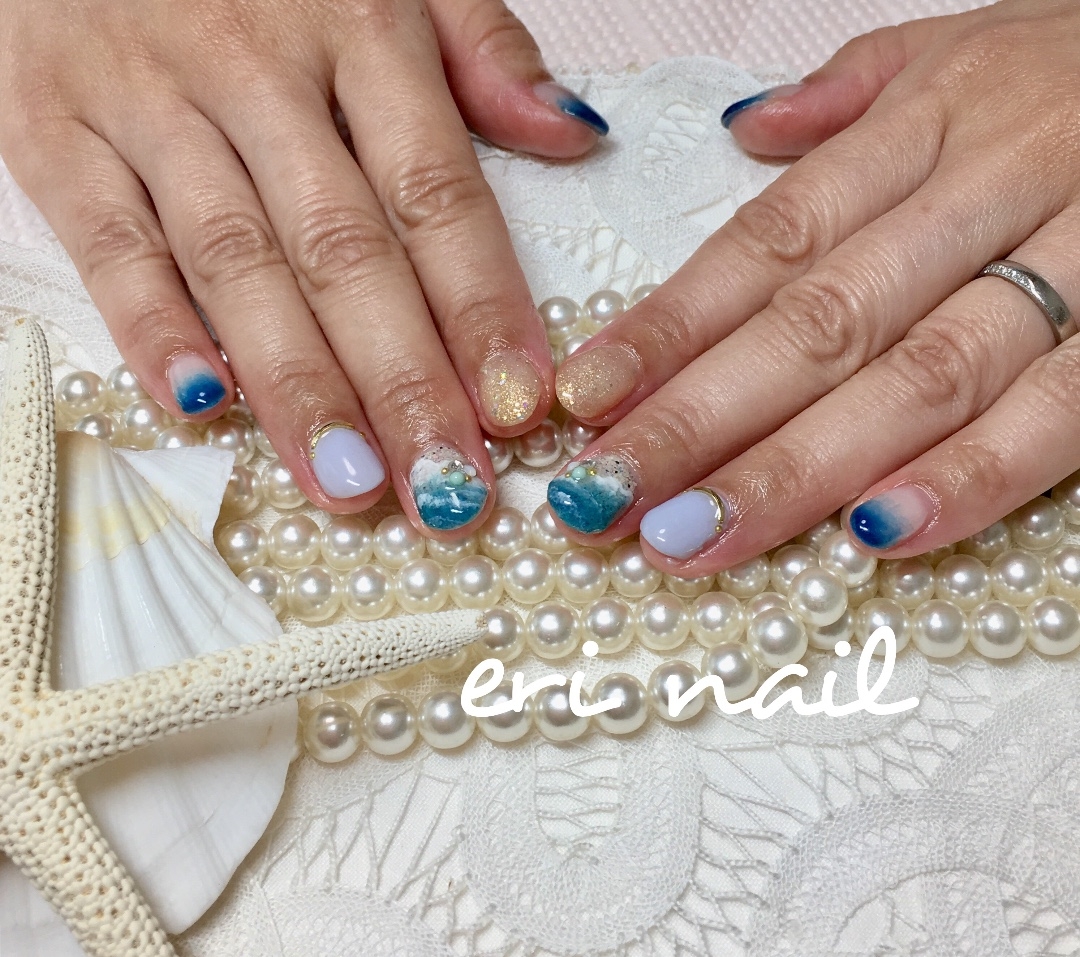 名古屋市天白区プライベートサロンeri Nailさんのネイルデザイン 海辺