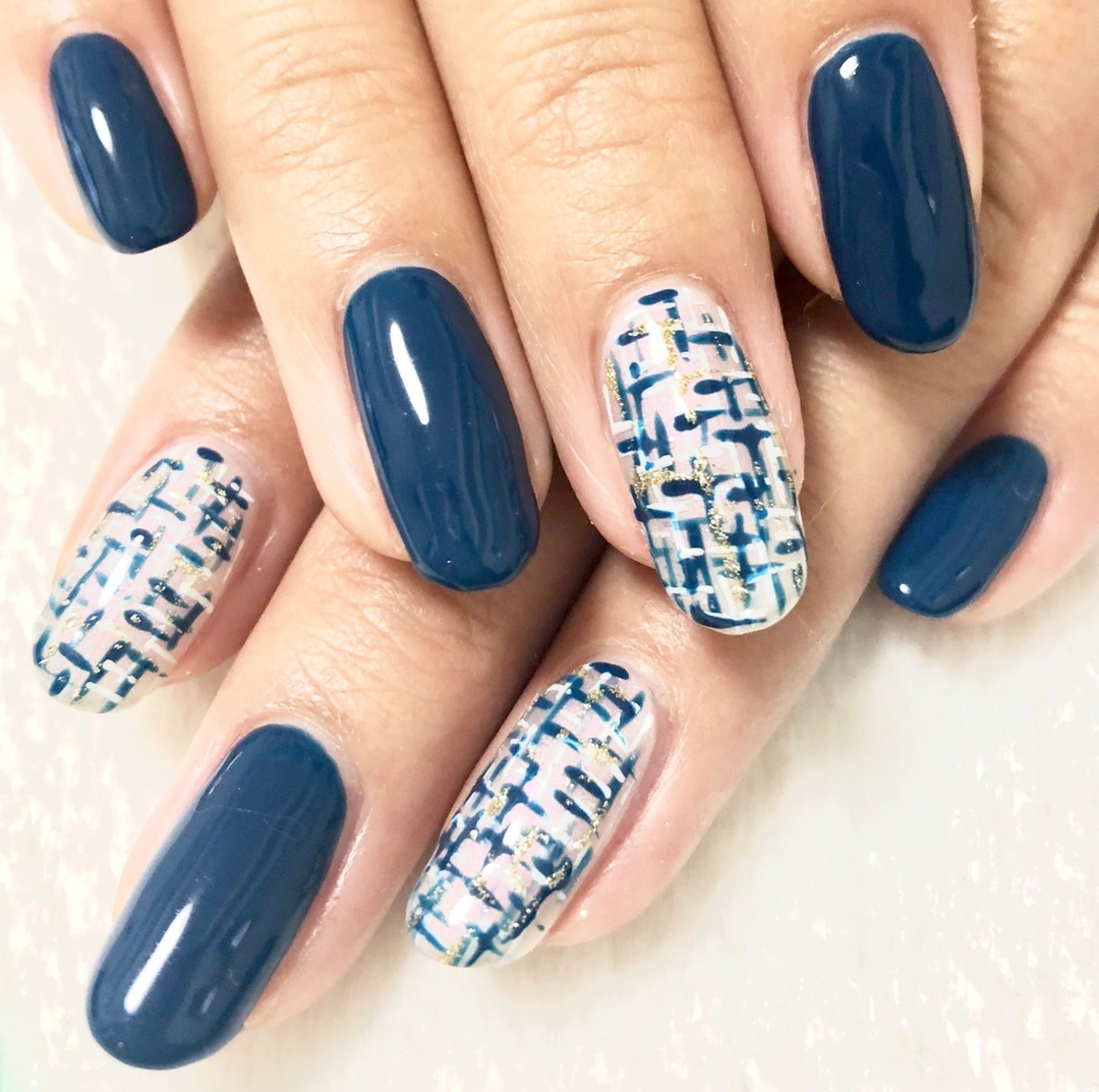 Half Moon Nailのネイルデザイン 冬ネイル シンプル ツイード Tredina